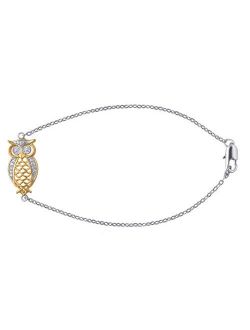DiamondMuse Fancy Prong Set Diamond Accent Crafted Lucky Charm Owl Bracelet Animal Lover Fashion Jewelry for Women Teen Girls Kids
