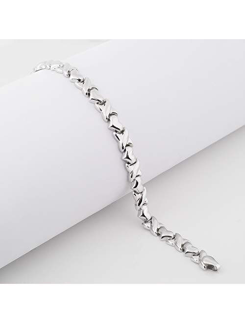 Ottoman Silver Collection 925k Sterling Silver X and Heart Stampato Bracelet Modern Design Perfect Christmas Valentines Gift