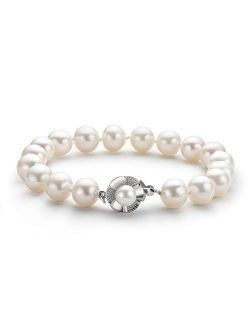 Freshwater Pearl Bracelets Cultured White Pearl Bracelet with Silver Clasp Costume Jewelry Gift for Women Girls Daughter Bridesmaid 7.1 Inches 6-7mm/7-8mm/8-9mm/9-10mm/10