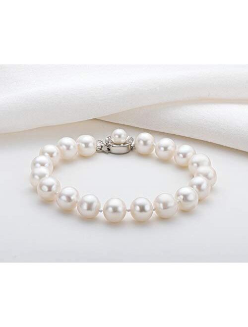 Freshwater Pearl Bracelets Cultured White Pearl Bracelet with Silver Clasp Costume Jewelry Gift for Women Girls Daughter Bridesmaid 7.1 Inches 6-7mm/7-8mm/8-9mm/9-10mm/10
