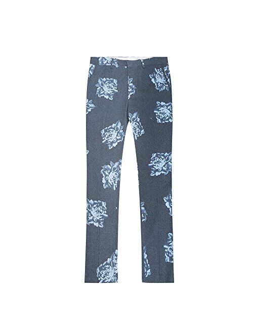 Cloudstyle Mens 2 Piece Suit Notched Lapel Floral One Button Stylish Blazer&Pants Set