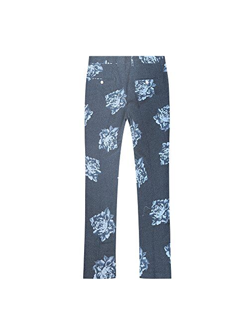 Cloudstyle Mens 2 Piece Suit Notched Lapel Floral One Button Stylish Blazer&Pants Set
