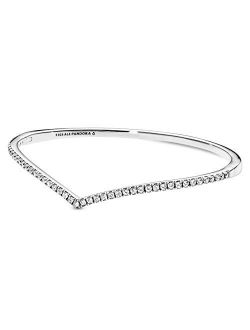 Jewelry Sparkling Wishbone Bangle Cubic Zirconia Bracelet in Sterling Silver