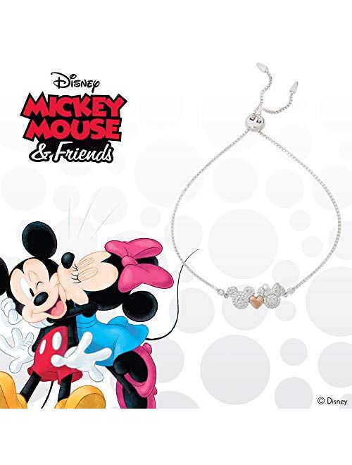Disney Jewelry, Mickey and Minnie Mouse Sterling Silver Pave Cubic Zirconia Lariat Bracelet