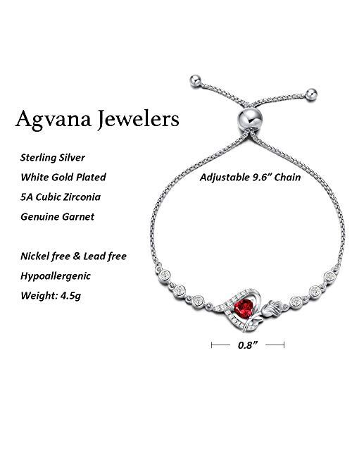 Agvana Mothers Day Gifts Fine Jewelry Birthstone Bracelets for Women Sterling Silver Genuine or Created Gemstone Rose Flower Heart Link Bracelet Gifts for Mom Anniversary