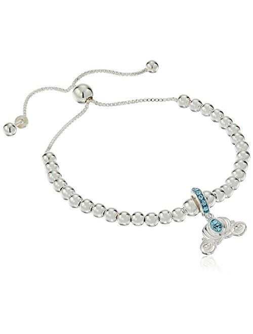 Disney Sterling Silver Cinderella Carriage Beaded Lariat Charm Bracelet