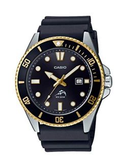 Men's Diver Inspired Stainless Steel Quartz Watch with Resin Strap, Black, 25.6 (Model: MDV106G-1AV)