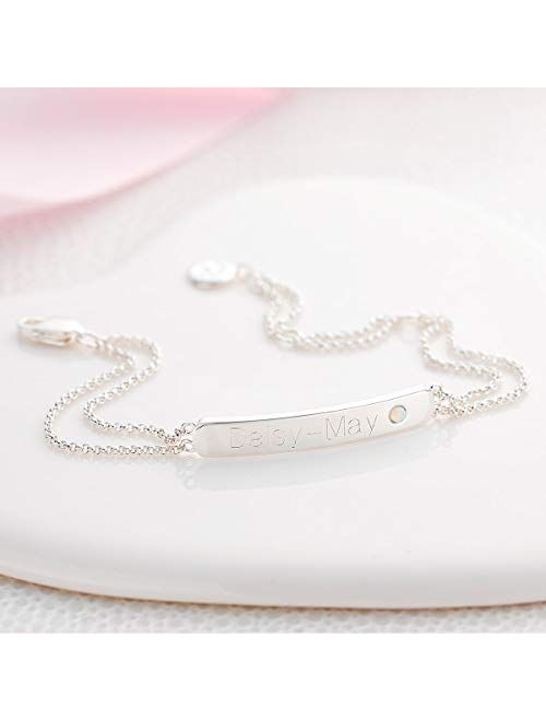 Molly B London Sterling Silver Girl's Personalized October Opal Birthstone Identity Bracelet - Perfect Luxury Birthday Gift for Children & Teens