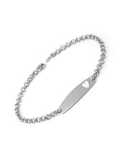 6 Inches Rolo Chain Children Sterling Silver Heart ID Bracelet For Girls