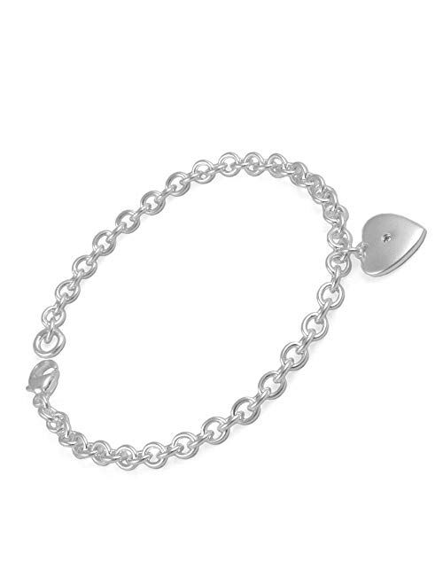 Children And Teenage Girls Silver Diamond Heart Charm Bracelet (7 1/4 In)