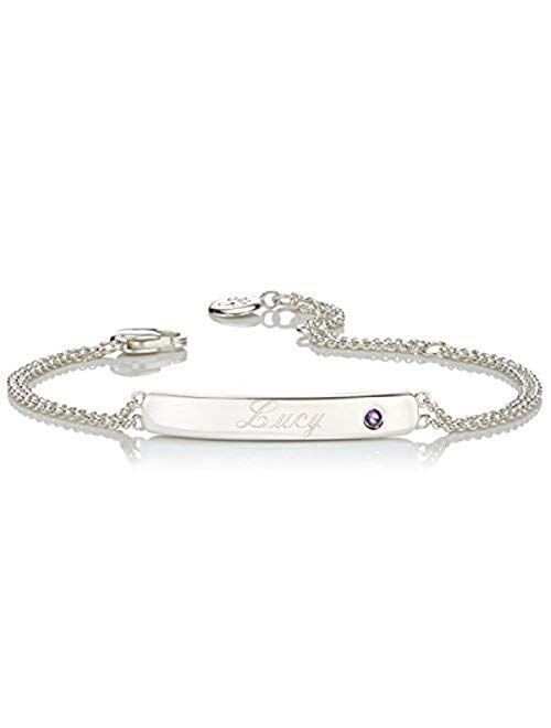Molly B London Personalized Sterling Silver Amethyst February Birthstone Identity Bracelet - Perfect for New Baby Gift or for Teen Birthday Jewelry