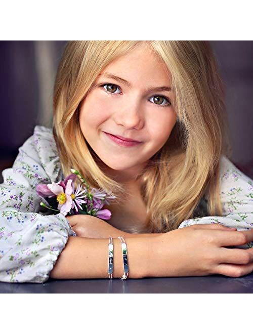 Molly B London Sterling Silver Personalized First Diamond Identity Girl's Bracelet - Luxury Birthday Gift for Girls