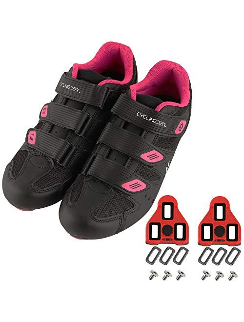 CyclingDeal Bicycle Road Bike Universal Cleat Mount Women's Cycling Shoes Black with 9-Degree Floating Look ARC Delta Compatible Cleats Compatible with Peloton Indoor Bik