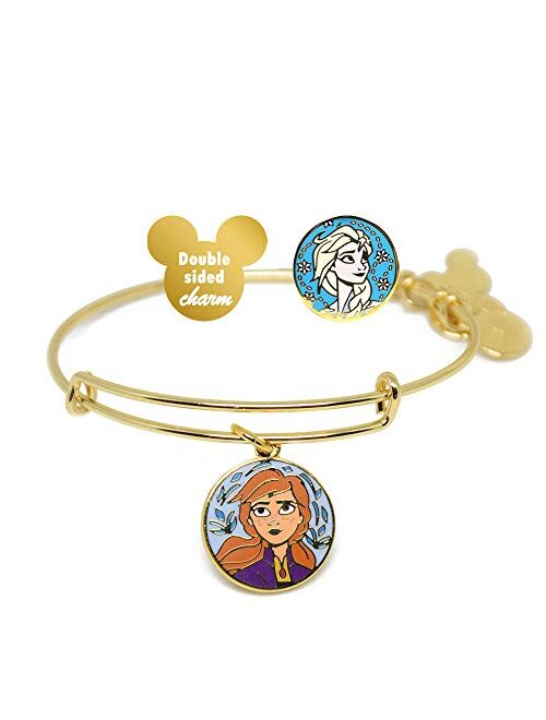 Alex and ANI Disney Parks Anna and Elsa Sister's Love - Double Sided Charm Bangle - Charm Bracelet Jewelry Gift (Gold Finish)