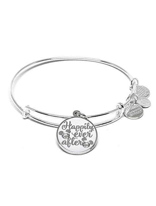 Alex and ANI Disney Parks Disney Princess Happily Ever After Bangle - Inspirational Quote - Charm Bracelet Jewelry Gift (Silver Finish)