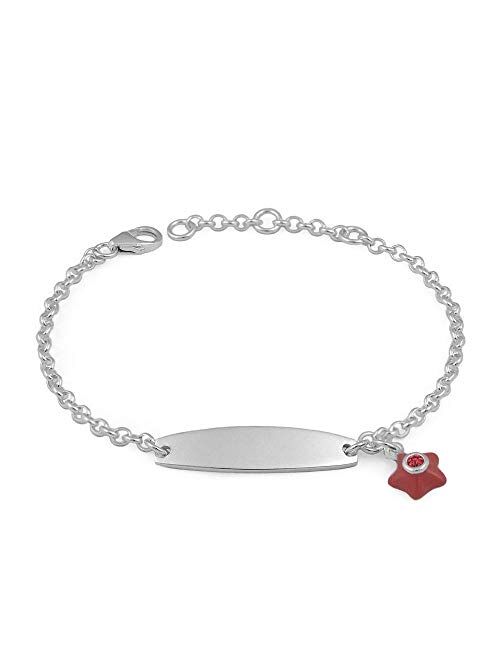 Sterling Silver Simulated Birthstone enamel Star Charm ID Bracelet For Girls