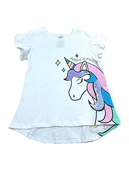 Wonder Nation Flippy Sequin Unicorn Short Sleeve Shirt for Girls