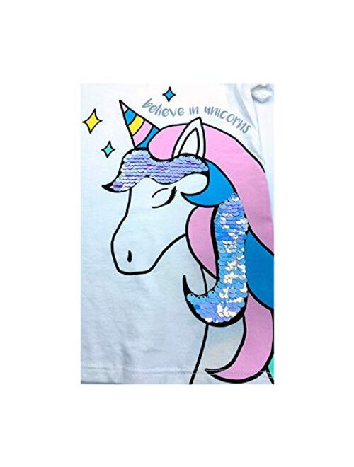 Wonder Nation Flippy Sequin Unicorn Short Sleeve Shirt for Girls