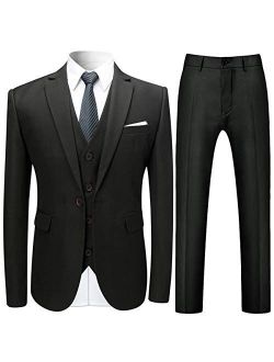 Men's 3-Piece Suit One Button Slim Fit Solid Color Jacket Smart Wedding Formal Suit