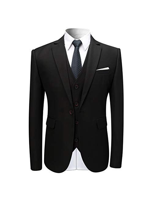 Cloudstyle Men's 3-Piece Suit One Button Slim Fit Solid Color Jacket Smart Wedding Formal Suit