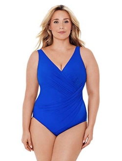 Women's Swimwear Plus Size Solids Oceanus Tummy Control V-Neckline Soft Cup One Piece Swimsuit