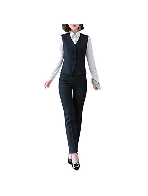 YUNCLOS Women's 2 Piece Vest Set V-Neck Skinny Waistcoat and Suit Pants