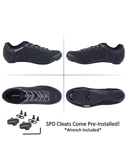 Tommaso Strada Aria Knit Lace Up Dual Compatible Road Bike, Indoor Cycling Shoe and Bundle, SPD, Delta, Black