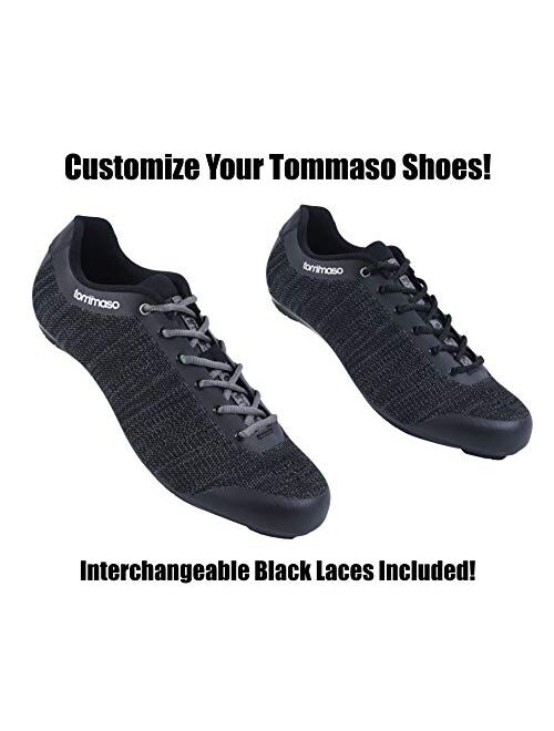 Tommaso Strada Aria Knit Lace Up Dual Compatible Road Bike, Indoor Cycling Shoe and Bundle, SPD, Delta, Black