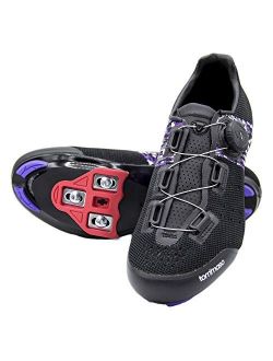 Tommaso Pista Aria Elite Women's Indoor Cycling Ready Cycling Shoe and Bundle - Black/Purple - Look Delta