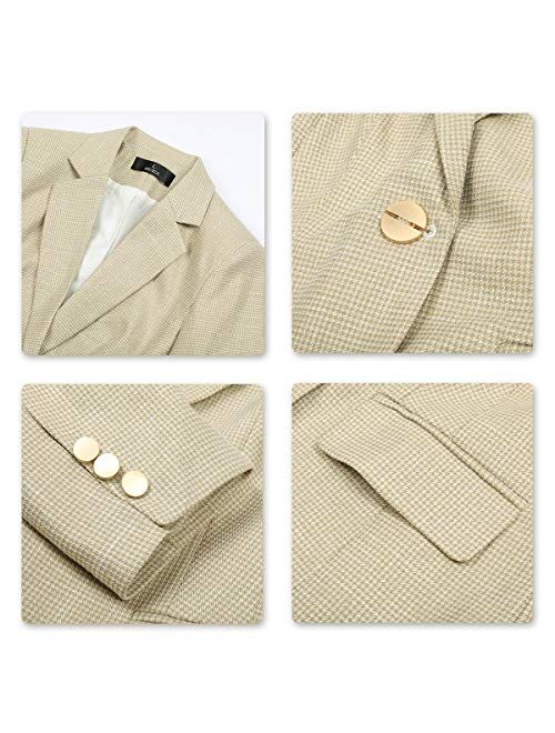 Women's 2 Piece Plaid Office Suit Set One Button Blazer Jacket and Suit Pants