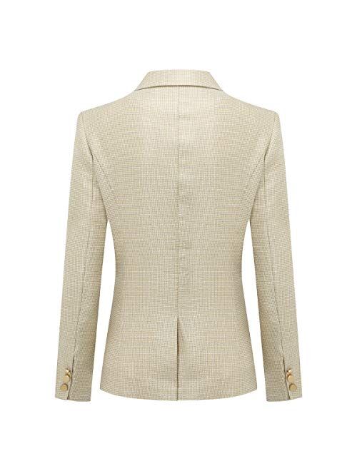 Women's 2 Piece Plaid Office Suit Set One Button Blazer Jacket and Suit Pants