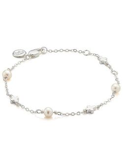 Molly B London Sterling Silver Freshwater Pearl & Cross Bracelet - First Communion Jewelry & Baby Baptism Gift