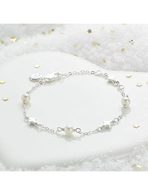 Molly B London Sterling Silver Freshwater Pearl & Cross Bracelet - First Communion Jewelry & Baby Baptism Gift