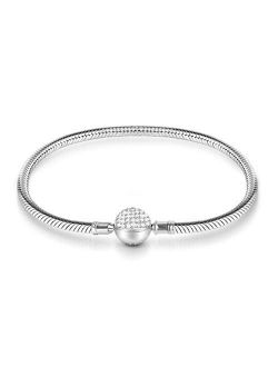 GNOCE Charm Bracelet Sterling Silver Rose Gold Plated DIY Snake Chain Endearing Gifts for Her Basic Charm Bracelet Dainty Bangle with Crystal Round Shape Clasp
