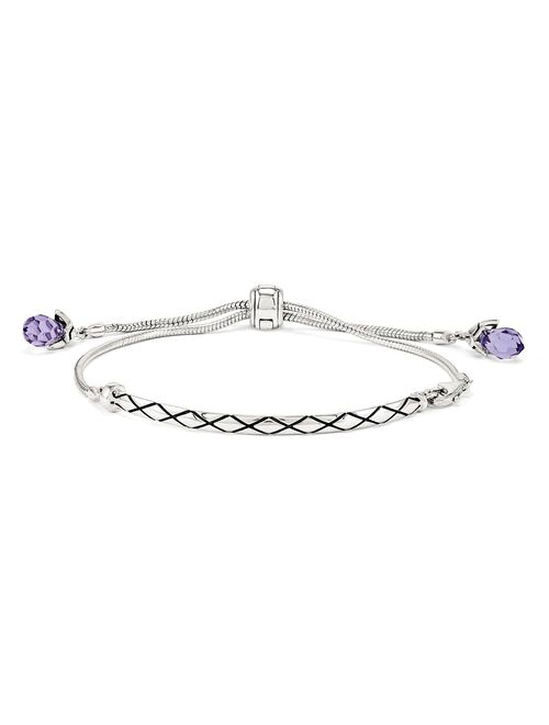 White Sterling Silver bracelet Adjustable & Stretch Wrap Crystals by Swarovski Purple 9 in 3 mm