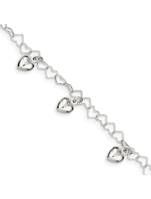 White Sterling Silver bracelet Themed 6 in 7 mm 3 Dangling Heart