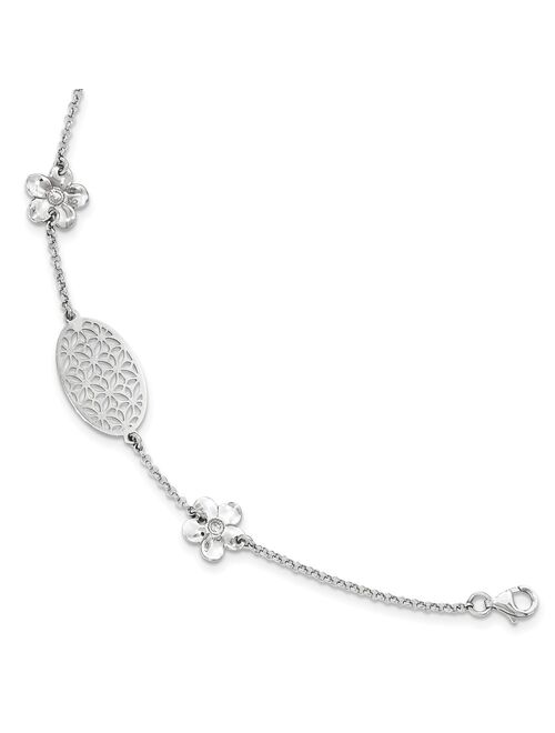 White Sterling Silver bracelet Themed Polished with 1.25in. Ext. Flower