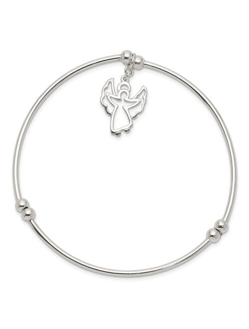White Sterling Silver bracelet Bangle 7 in 2 mm Bead with Angel Stretch