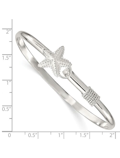 White Sterling Silver bracelet Bangle 36 mm Polished and Textured Starfish