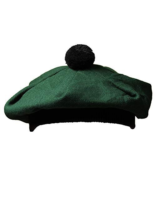 Scottish Traditional Tam o' Shanter Flat Bonnet Kilt Tammy Hat One Size in Many Tartans and Solid Colors Winter Hat