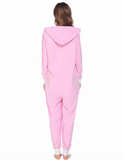 Ekouaer One Piece Pajamas Womens Long Sleeve Onesies Non Footed Union Suit With Hoodie S-XXL