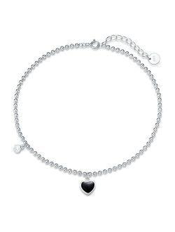 Agvana Sterling Silver Anklet Bracelet for Women Cubic Zirconia CZ Black Heart Beach Ankle Bracelets Summer Jewelry for Women Teen Girls Sister Wife Daughter Her Yourself