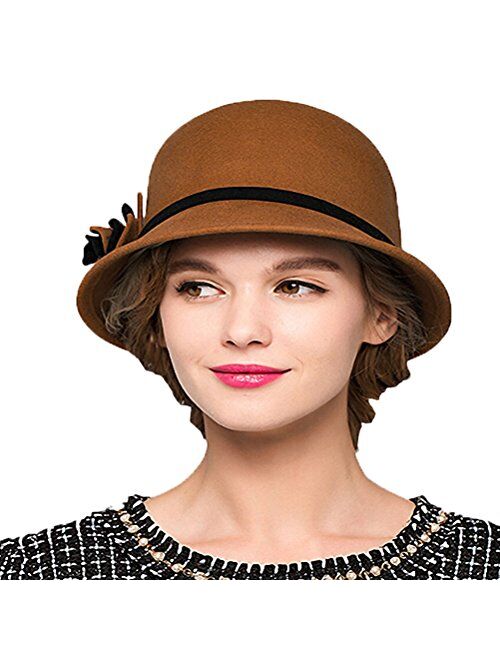 Maitose Womens Stripe Wool Felt Bucket Hat 