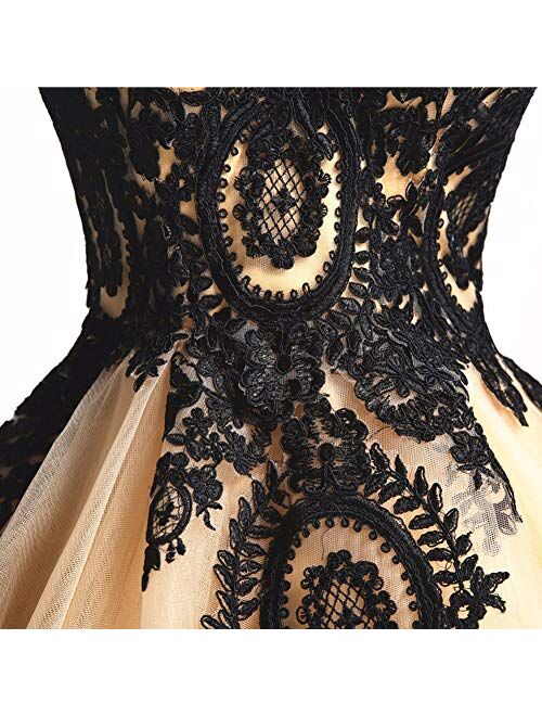 Kivary Long Ball Gown Black Lace Gothic Corset Formal Prom Evening Dresses