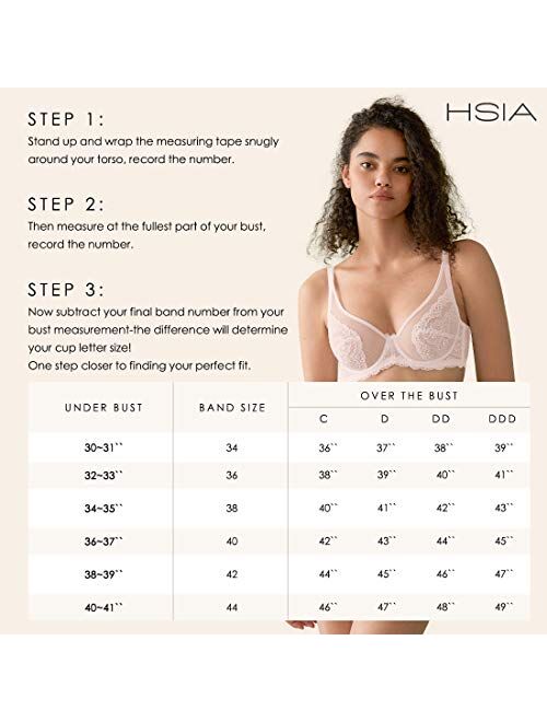 HSIA Women's Underwire Bra Minimizer Lace Foral Bra Unlined Unpadded Plus Size Full Coverage Bra 34C-44DDD