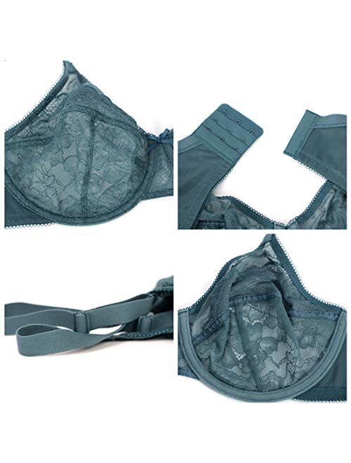 HSIA Women's Underwire Bra Minimizer Lace Foral Bra Unlined Unpadded Plus Size Full Coverage Bra 34C-44DDD