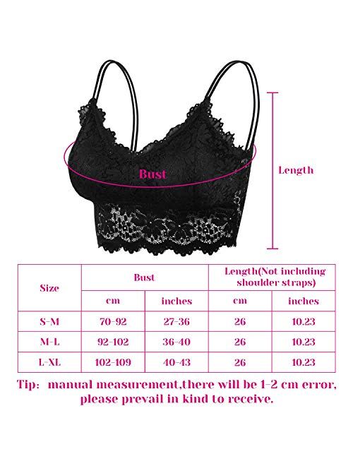 PAXCOO 3 Pcs Lace Bralette for Women, Lace Bralette Padded Lace Bandeau Bra with Straps for Women Girls