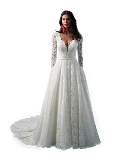 YMSHA Women's Beach Wedding Dresses for Bride 2021 Boho Long Lace Bridal Gowns for Wedding YMS041