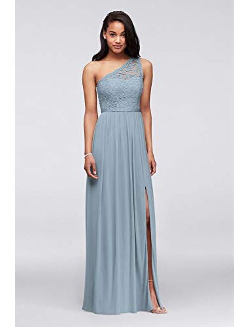 David's Bridal Long One Shoulder Lace Bridesmaid Dress Style F17063