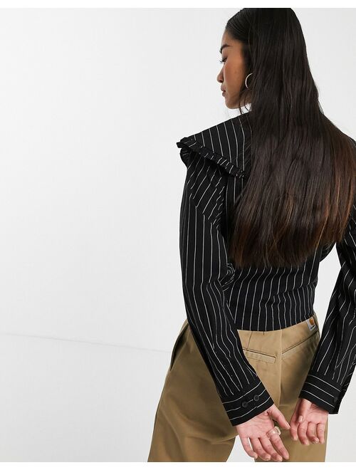 COLLUSION pinstripe cropped shirt with oversized collar